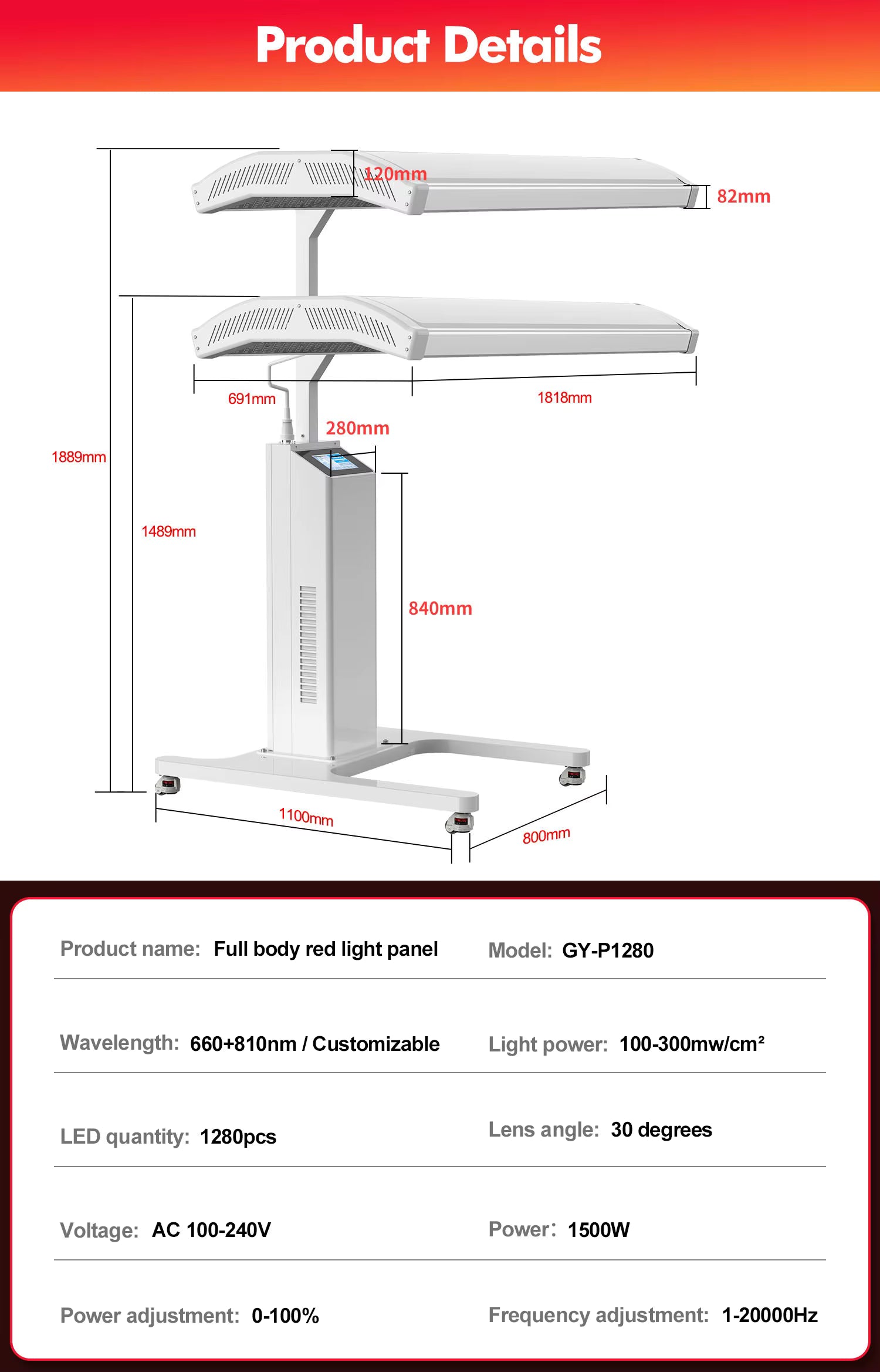 Video demonstration of the Dr.Fuji ProLux 1500 full-body red light therapy panel in operation