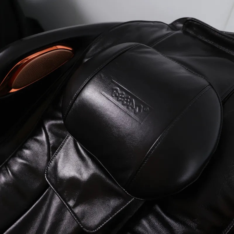 Memory foam head pillow and premium leather upholstery on the DR.BOSS FJ-2025 massage chair