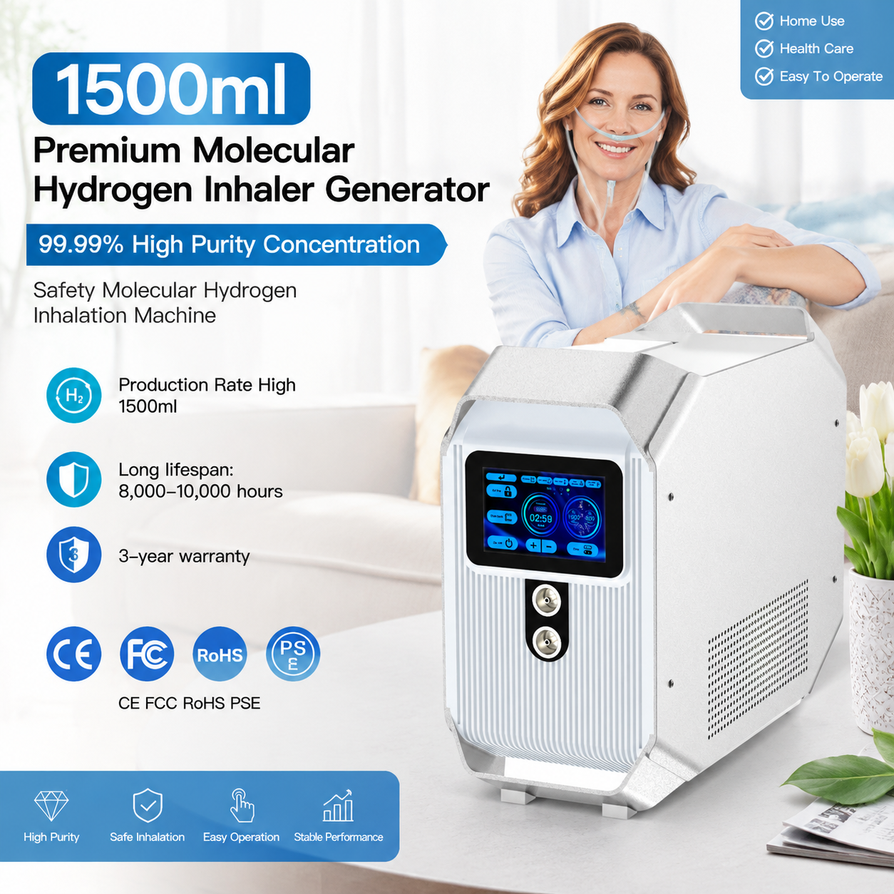 DR.FUJI FJ-20065 1500 mL per minute hydrogen-oxygen inhalation machine features