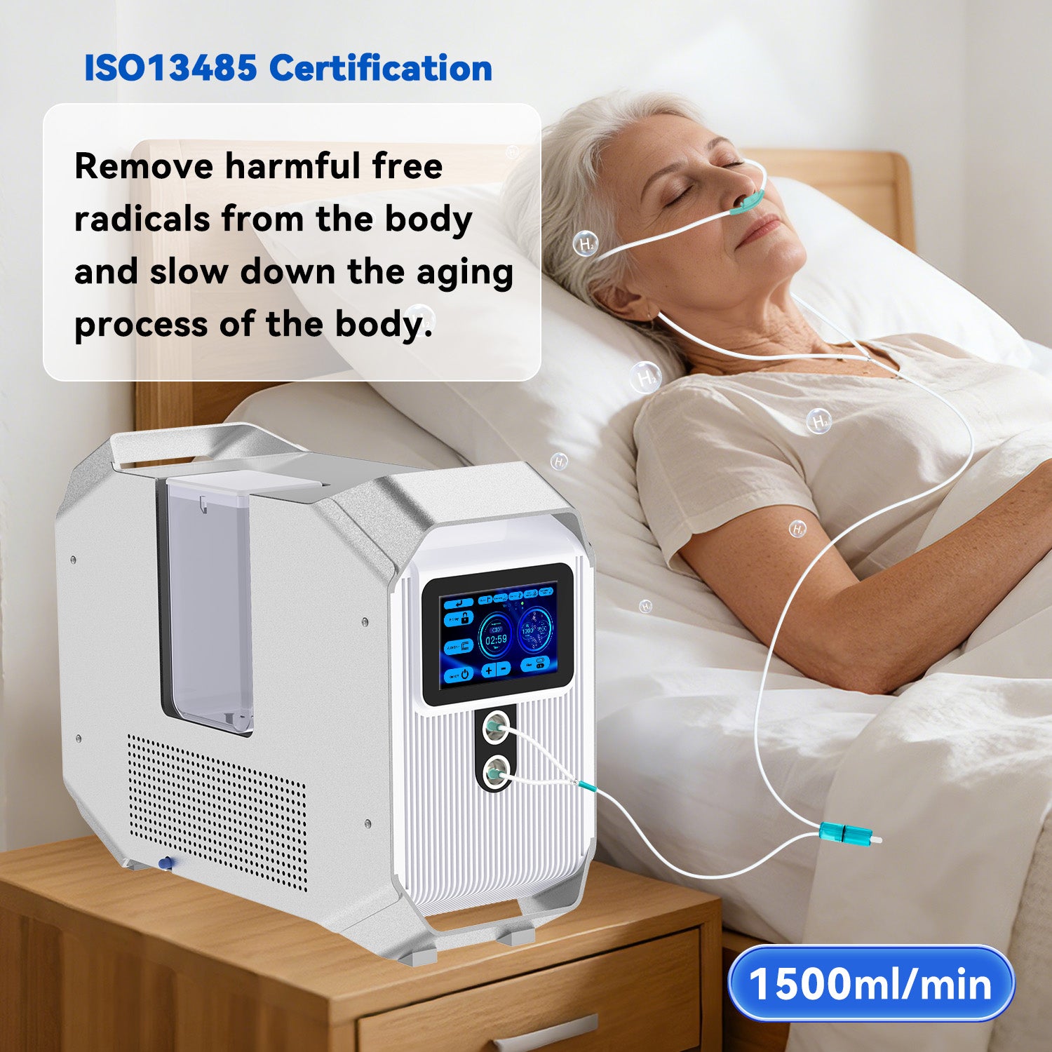 Woman using the DR.FUJI FJ-20065 hydrogen-oxygen inhalation machine