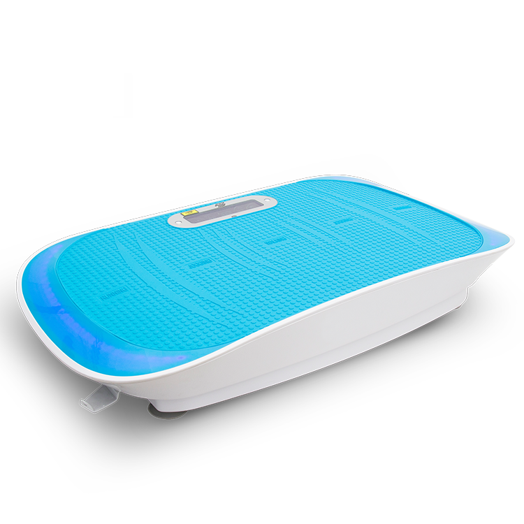 A white and blue electronic body vibration plate shown on a clean white background.