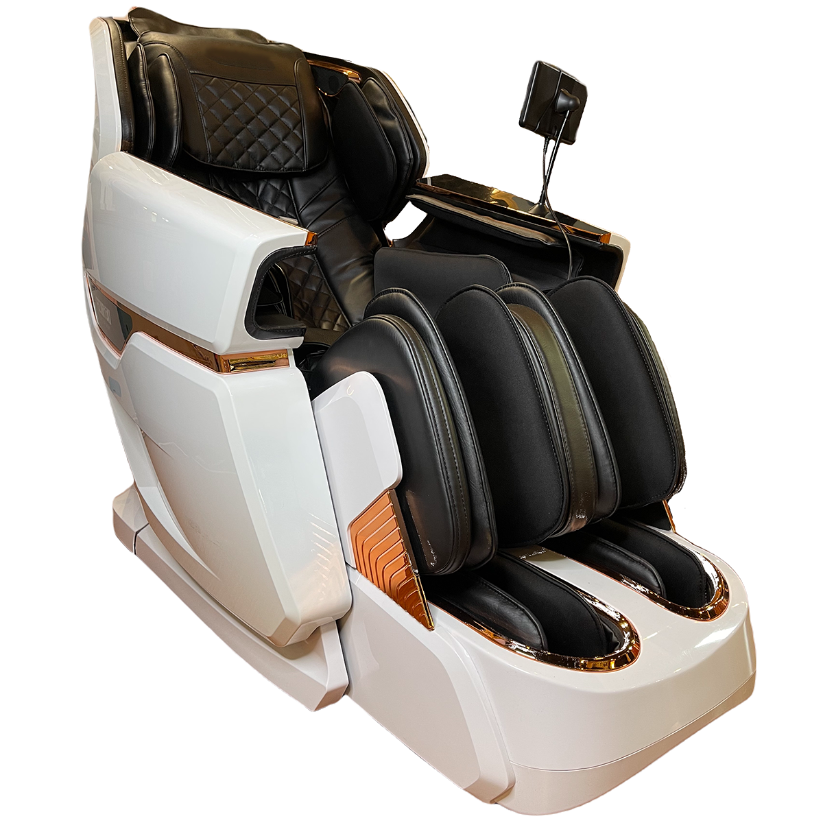 Massage chair with white and black design on a white background